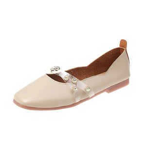 Women Flats transparent Pearl Flats Mary Janes Shoes Woman Slip on Flat Shose Bead Square Toe Ballet Flats Pvc Zapatos mujer