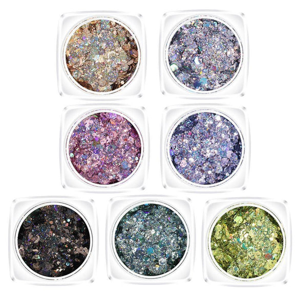 New Hybrid Sequins Glitter Round Colorful Glitter Pots Nail Face body Shadow Glitter Beauty Makeup Shinning Glitter Powder