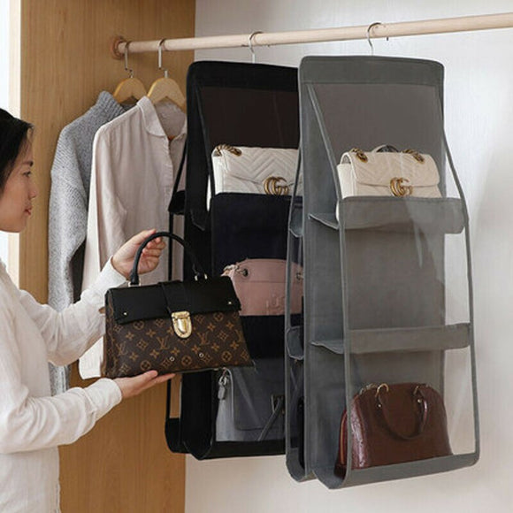 Hot 6 Pocket Folding Hanging Handbag Storage Holder Organizer Rack Hook Hanger Shopping Bag