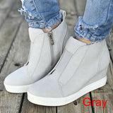 HEFLASHOR 2019 Sneakers Platform Woman 2018 Autumn High Top Female Casual Shoes Wedge Side Zipper