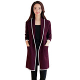 Women Autumn Winter Pockets Long Sleeve Cardigan Slim Fit Long Soft Coat Female Fashion Warm Wine Red Slim Jacket Coat