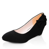 VTOTA Pumps Women Platform Wedges Pumps Bow-knot Flock Soft Spring Autumn Women Pumps Slip On Casual Black Ladies Shoes LS