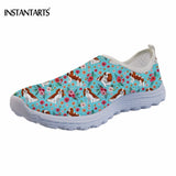 INSTANTARTS Fashion Women Summer Light Air Mesh Shose Funny Dog King Charles Spaniel Flower Printing Flats Slip-on Walking Shoes