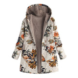 Newly Design Women Coats And Jackets Plus Size Leaf Printing Winter Warm Fleece Coats Zipper Jackets Warm Overcoat Women