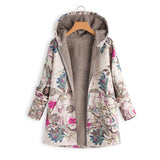 Newly Design Women Coats And Jackets Plus Size Leaf Printing Winter Warm Fleece Coats Zipper Jackets Warm Overcoat Women