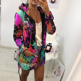 Women Print Bomber Jacket Coat Casual Windbreaker Thin Slim Overcoat Spring Autumn Female Pocket Zipper Hooded Outwear