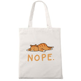 Nope Cat Shopping Tote Bag Cute Animal Print Fashionable Original Design White Bags Zipper Closure Unisex