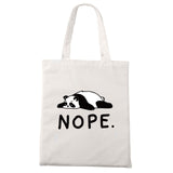 Nope Cat Shopping Tote Bag Cute Animal Print Fashionable Original Design White Bags Zipper Closure Unisex