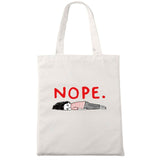 Nope Cat Shopping Tote Bag Cute Animal Print Fashionable Original Design White Bags Zipper Closure Unisex