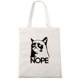 Nope Cat Shopping Tote Bag Cute Animal Print Fashionable Original Design White Bags Zipper Closure Unisex