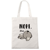 Nope Cat Shopping Tote Bag Cute Animal Print Fashionable Original Design White Bags Zipper Closure Unisex