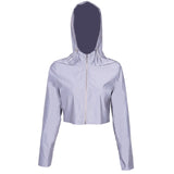 2019 Flash Reflective Jacket Women Short Hooded Coat Night Glowing Short Jacket Front Zipper Female Reflective Hooded Jacket