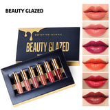 BEAUTY GLAZED 6 Colors Matte Lipstick Set Waterproof Long Lasting Lip Gloss Nude Velvet Pigment Batom Women Fashion Lip Makeup