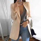 Summer Women Clothes 2019 New Casual Women's Slim Long Sleeves Turn-Down Collar Cardigan Mid Solid Coat