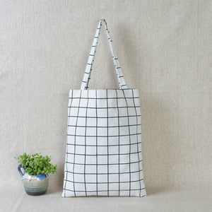 Women Casual Plaid  Linen Cotton Canvas Shopping Shoulder Bags Tote Bags Tote