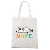 Nope Cat Shopping Tote Bag Cute Animal Print Fashionable Original Design White Bags Zipper Closure Unisex