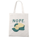 Nope Cat Shopping Tote Bag Cute Animal Print Fashionable Original Design White Bags Zipper Closure Unisex