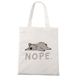 Nope Cat Shopping Tote Bag Cute Animal Print Fashionable Original Design White Bags Zipper Closure Unisex